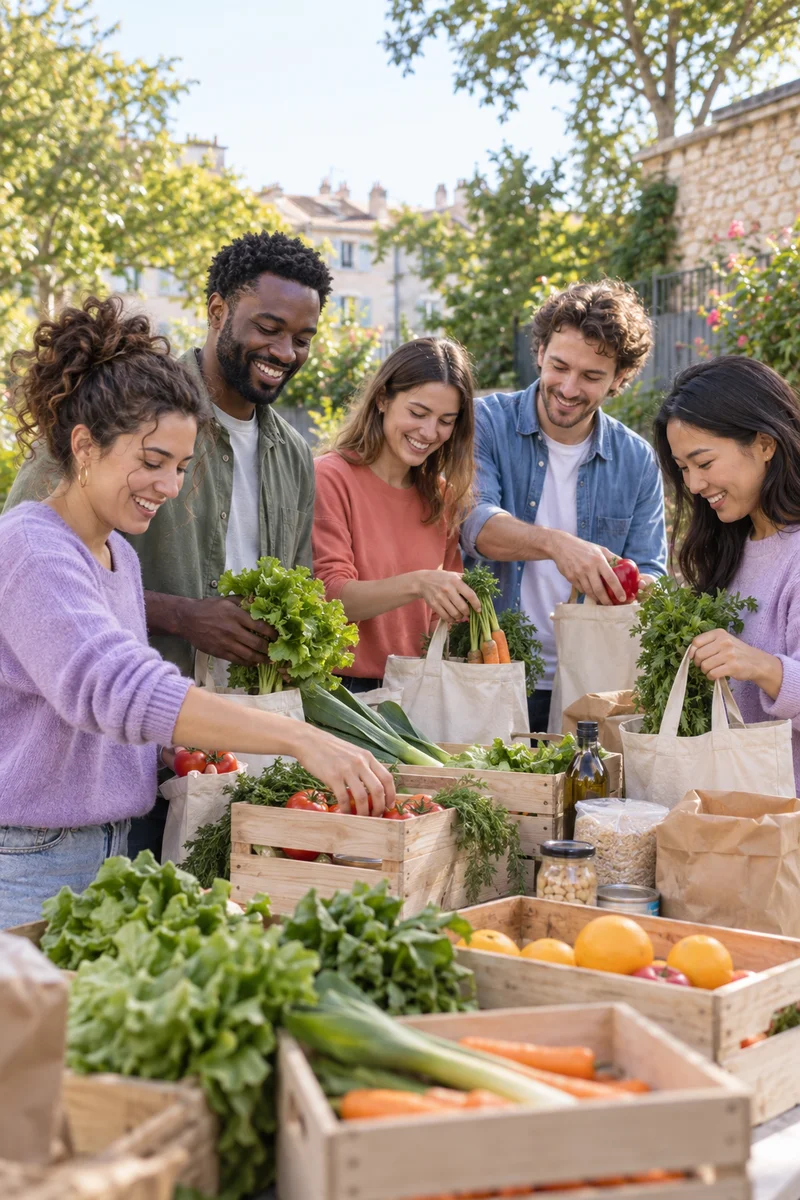Des bénévoles préparent des paniers solidaires dans leur quartier